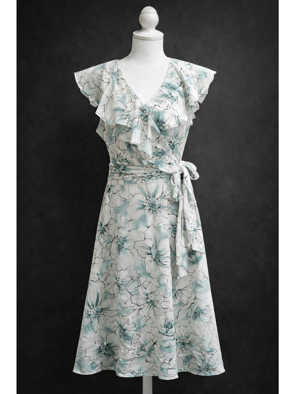Karen Stevens 10 Floral Wrap Midi Dress Ruffle Romantic Garden Party Cottagecore